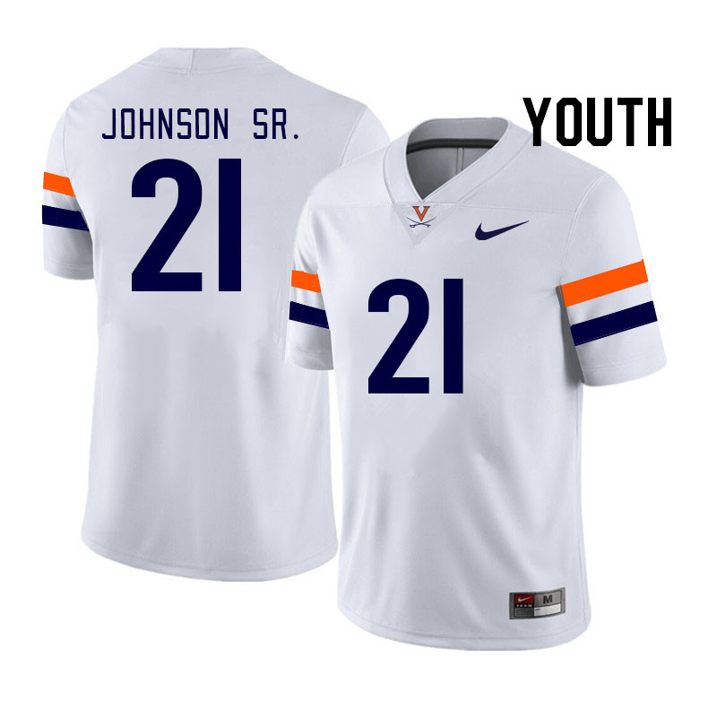 Youth #21 Donovan Johnson Sr. Virginia Cavaliers College Football Jerseys Stitched Sale-White